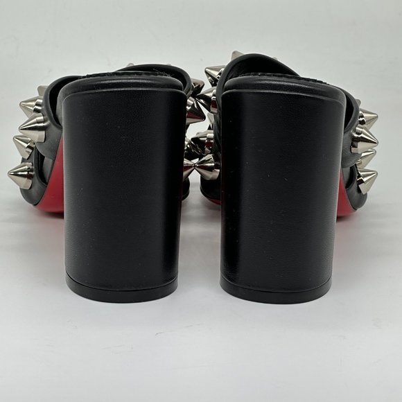 Christian Louboutin SPIKA CLUB Spiked Leather Mule Block Heel Sandals Shoes - Picture 9 of 14